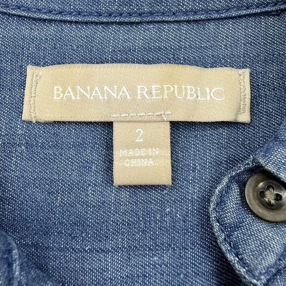 Banana Republic Chambray Shirt Dress Belted Tie Waist Long Sleeve Blue Size 2 - Picture 3 of 9